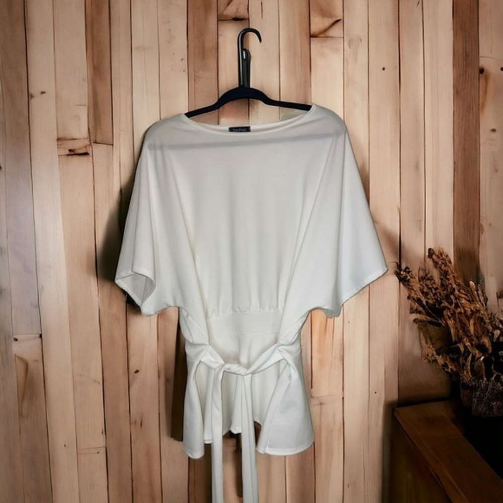 Boohoo Tie Waist Peblum Top